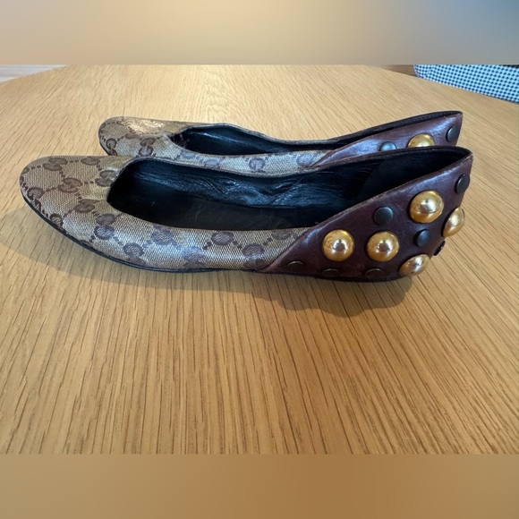 Gucci Shoes - GUCCI Studded GG Mixed Media Flats Size 35.5